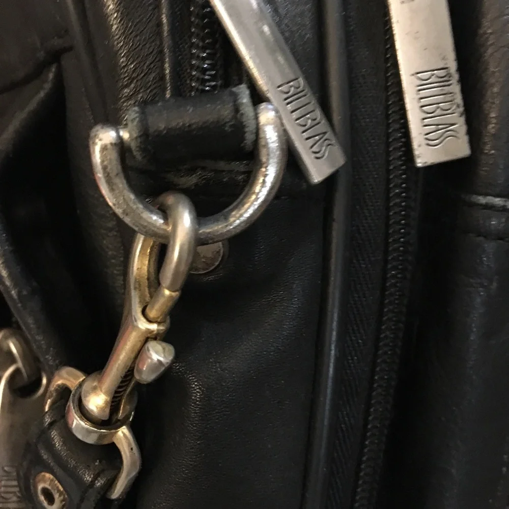 Bill Blass Leather Large Briefcase Crossbody bag Multiple pockets Zipper Vintage